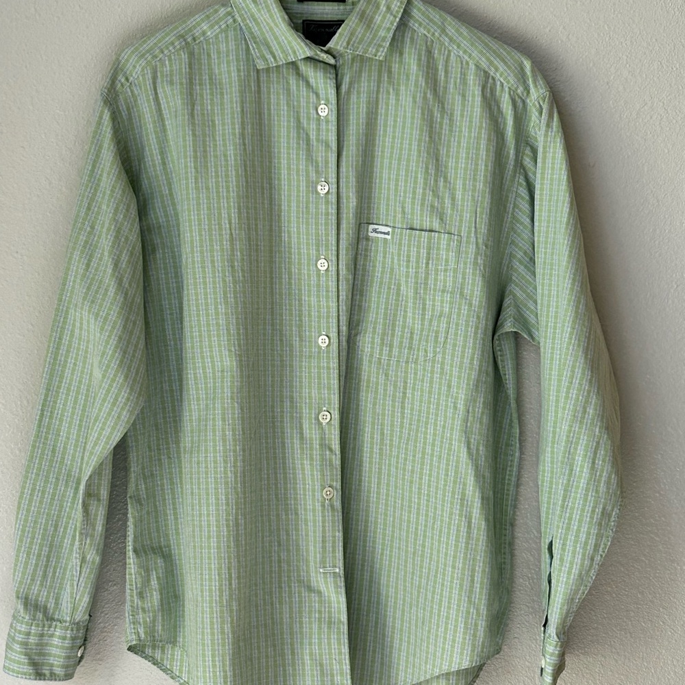 Façonnable Vintage Green/White/Blue Plaid Cotton Long Sleeve Button Up (Size M)
